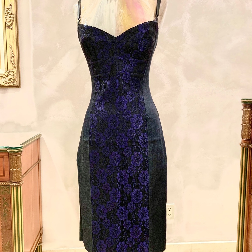 Denim dress with lace